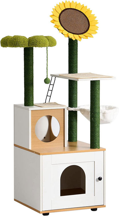 Multi-Functional Cat Cabinet with 4 Platforms, Reinforced Base, Heavy-Duty Sisal Scratching Posts, Detachable Carpet, and Interactive Ball - Cat Cabinet