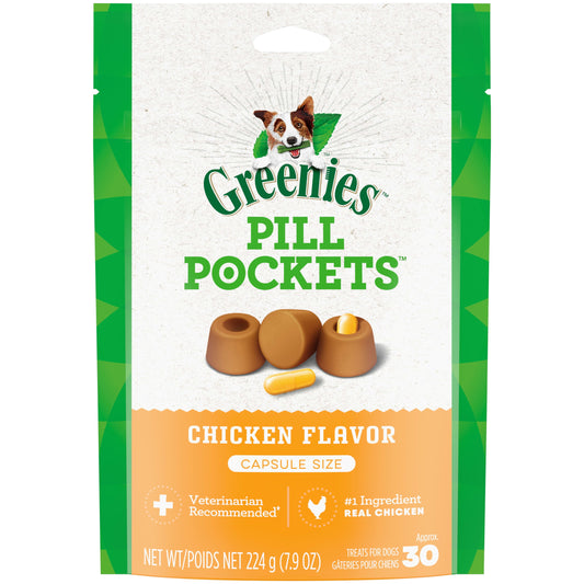 Pill Pockets for Dogs Capsule Size Natural Soft Dog Treats, Chicken Flavor, 7.9 Oz Pack (30 Treats)