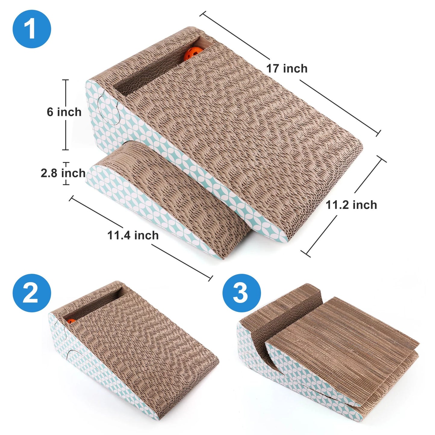 Cat Scratcher Cardboard, Removable Cat Scratching Pad with Ball