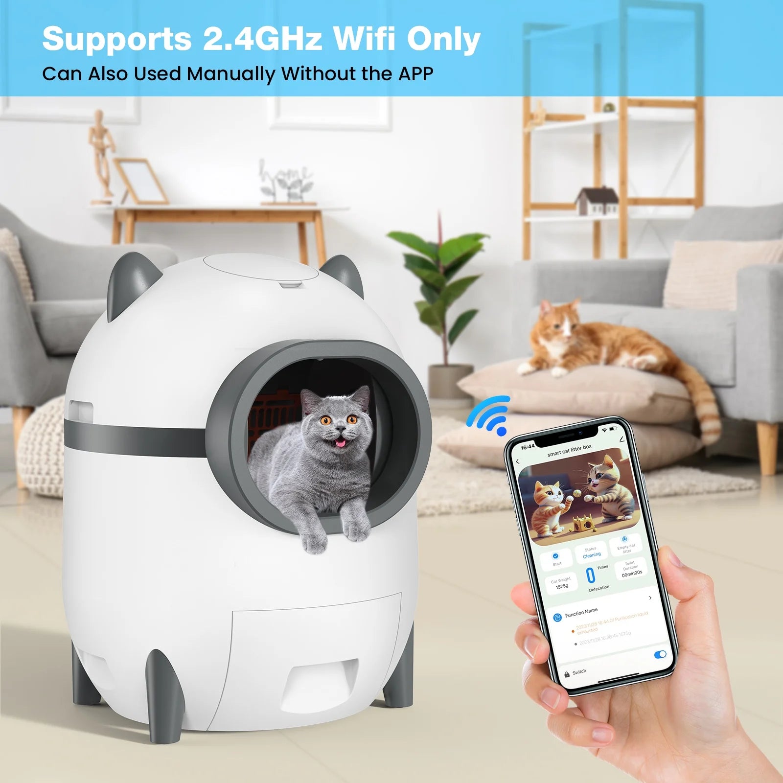 Self Cleaning Cat Litter Box, Automatic Odor Removal Cat Litter Box with APP Control & Cleaning Kit for Multiple Cats